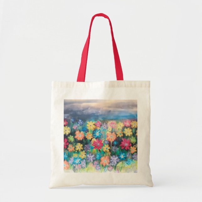 Tote Bag Fleurs en Pastels - AI Enhanced - Fourre-tout Colo (Devant)