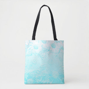 Tote Bag Fleurs en relief bleu glace