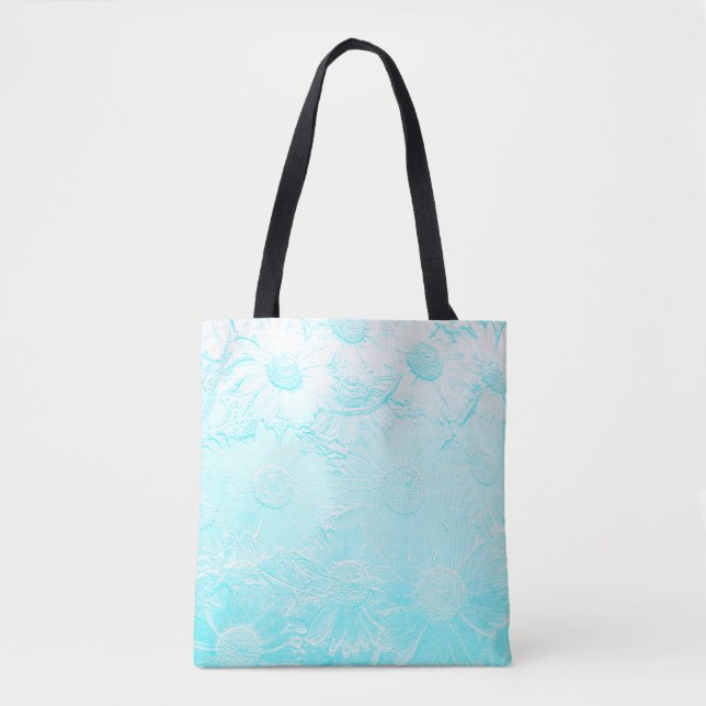 Tote Bag Fleurs en relief bleu glace (Devant)