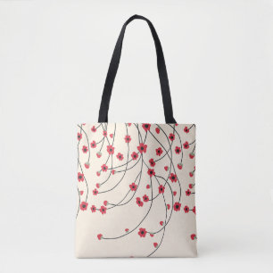 Tote Bag Fleurs enchevêtrées Rouge cramoisi Vanille chaude
