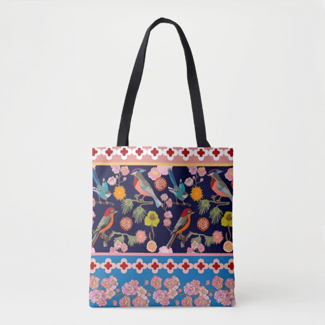Tote Bag Fleurs estivales florissantes et oiseaux paradisia (Devant)