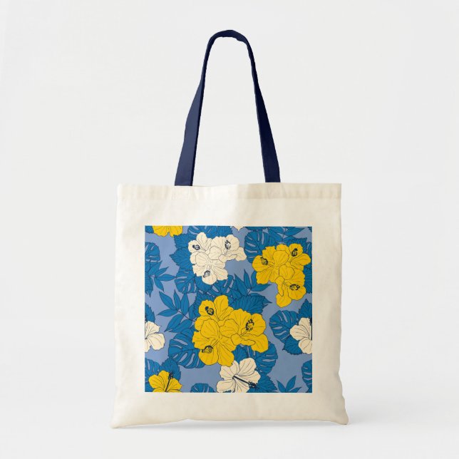 Tote Bag Fleurs et feuilles d'hibiscus   (Devant)