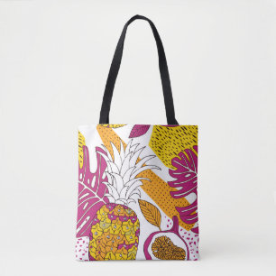 Tote Bag Fleurs et fruits tropicaux, imprimé exotique lumin