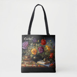 Tote Bag Fleurs et Livres Ajouter Nom Anniversaire Cadeau