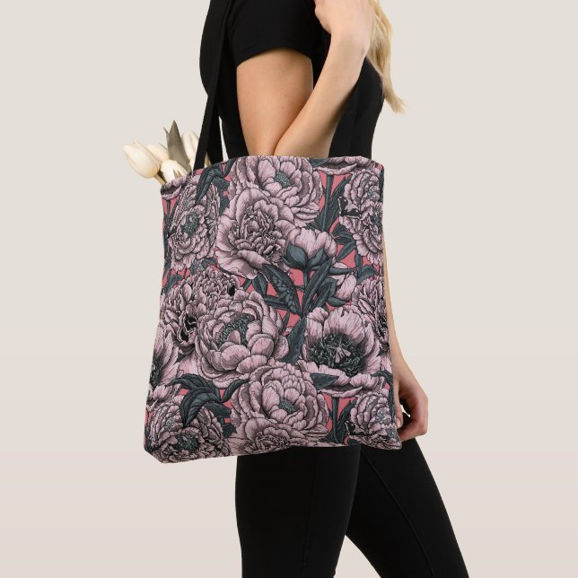 Tote Bag Fleurs et moisissures de pivoines roses (De près)