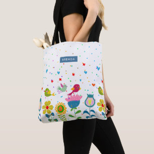 Tote Bag Fleurs et oiseaux colorés