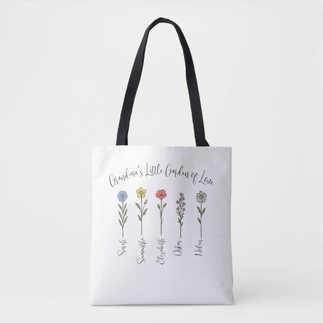 Tote Bag Fleurs et petits-enfants - Jardin de grand-mère (Devant)