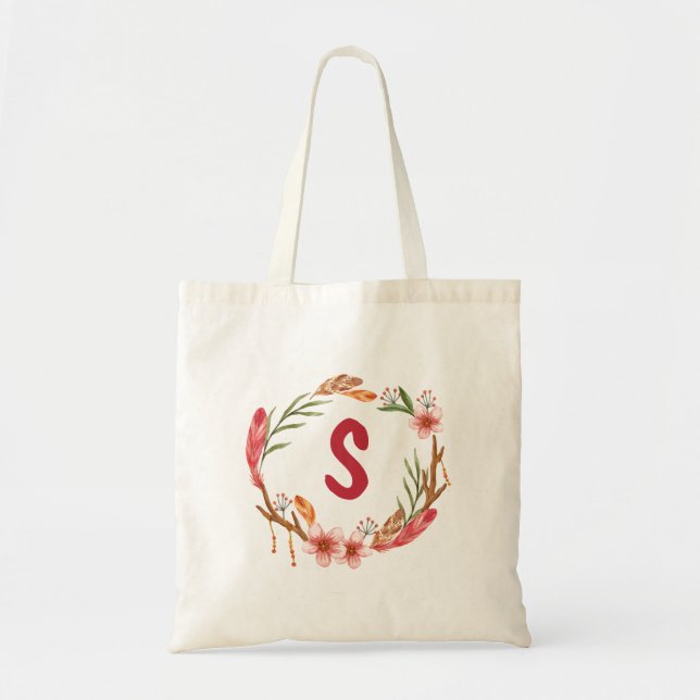 Tote Bag Fleurs et plumes de saumons (Devant)