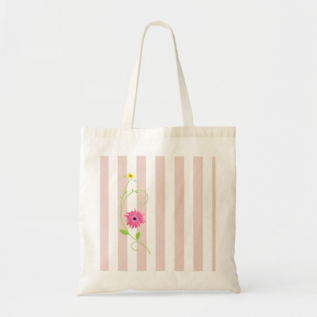 Tote Bag Fleurs Et Rayures Roses Filles (Devant)