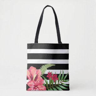 Tote Bag Fleurs Exotiques Et Blancs Noirs