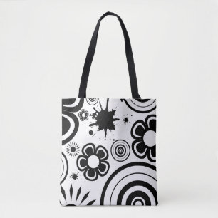 Tote Bag Fleurs fantaisistes noir et blanc, Cercles, Éclabo
