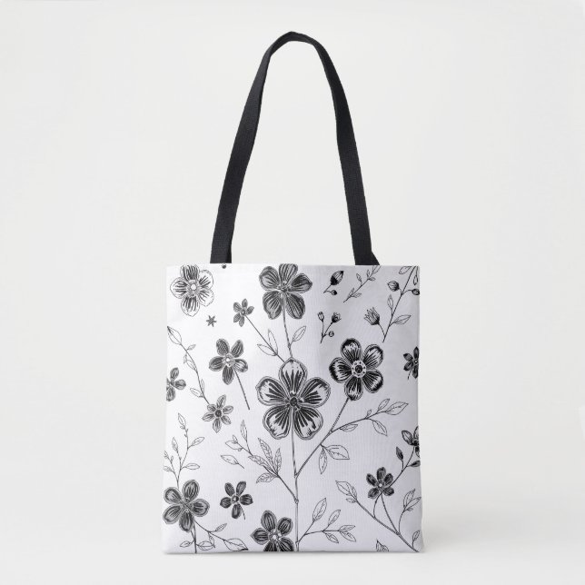 Tote Bag Fleurs fines et Feuilles (Devant)