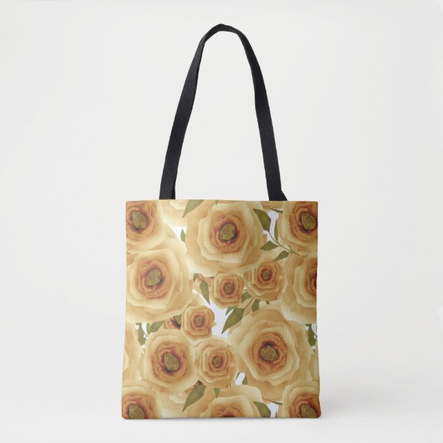 Tote Bag Fleurs florales Abstraites rose couleur beige moti (Devant)