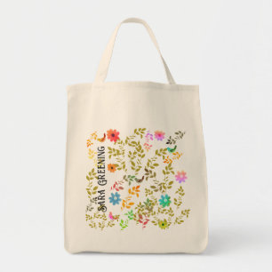 Tote Bag Fleurs florales avec oiseaux Fourre-tout