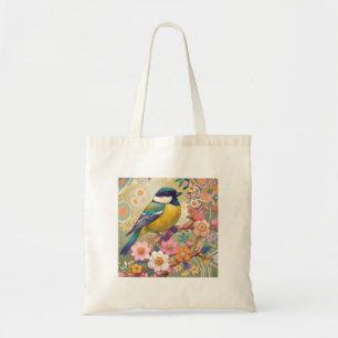Tote Bag Fleurs florales colorées d'Oiseau de Chickadee Gre