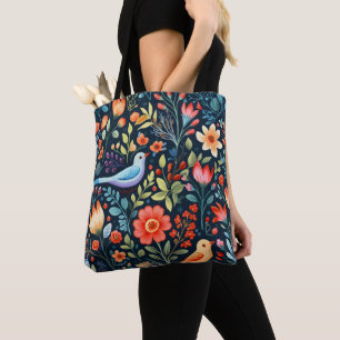 Tote Bag Fleurs folkloriques et oiseaux