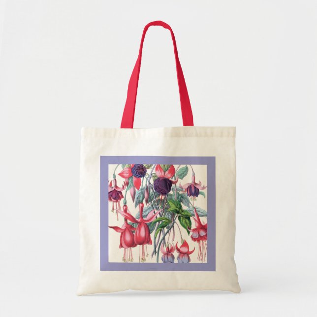 Tote Bag Fleurs Fuchsia à pendage rose et violet (Devant)
