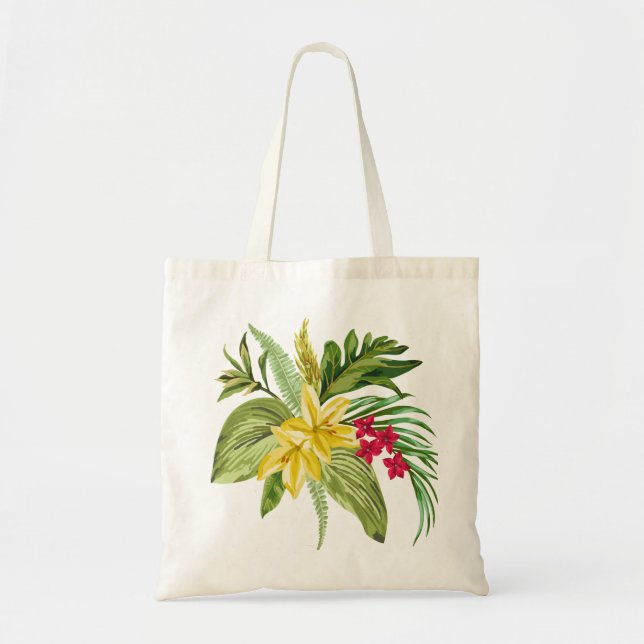 Tote Bag Fleurs Hawaïennes Originaires Jaunes Et Roses (Devant)