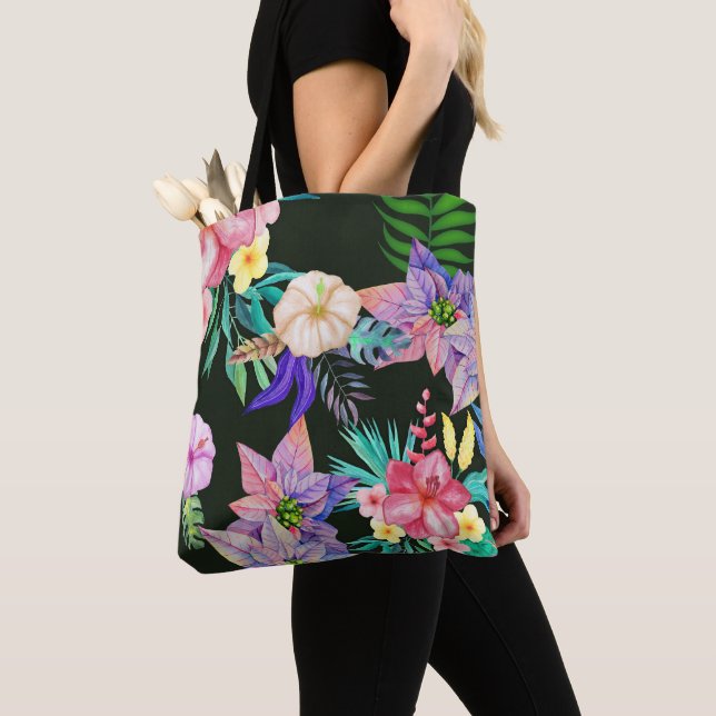 Tote Bag Fleurs hawaïennes tropicales (De près)