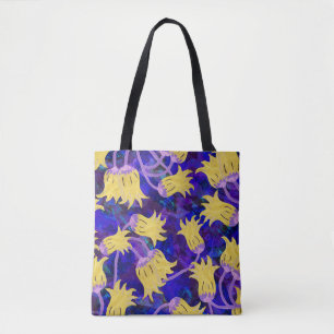 Tote Bag Fleurs jaunes : aquarelle arrière - plan foncée