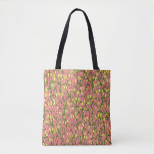 Tote Bag Fleurs jaunes Arrière - plan rose Vintage