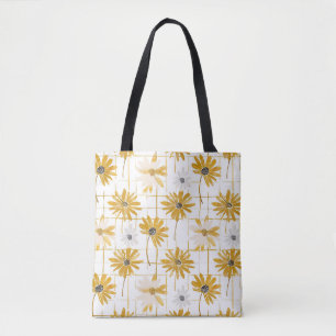 Tote Bag Fleurs jaunes et blanches - Plaid doré déprimé