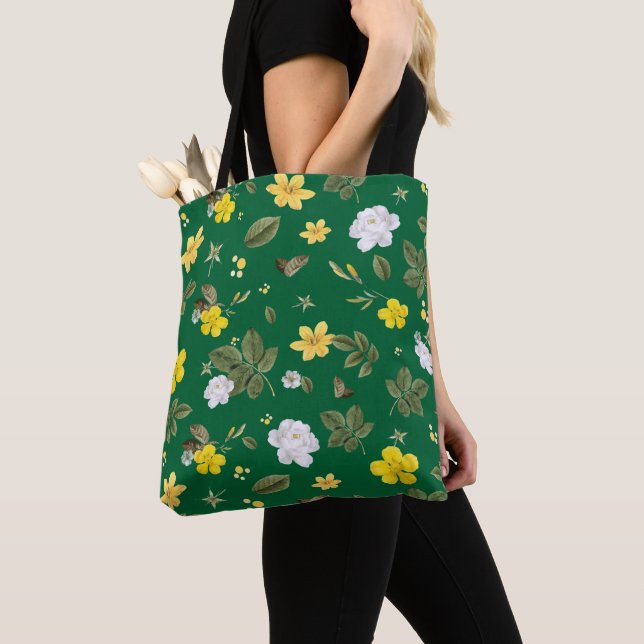 Tote Bag Fleurs jaunes et roses blanches 6 (De près)