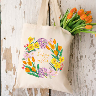 Tote Bag Fleurs jaunes et vertes modernes de printemps joye