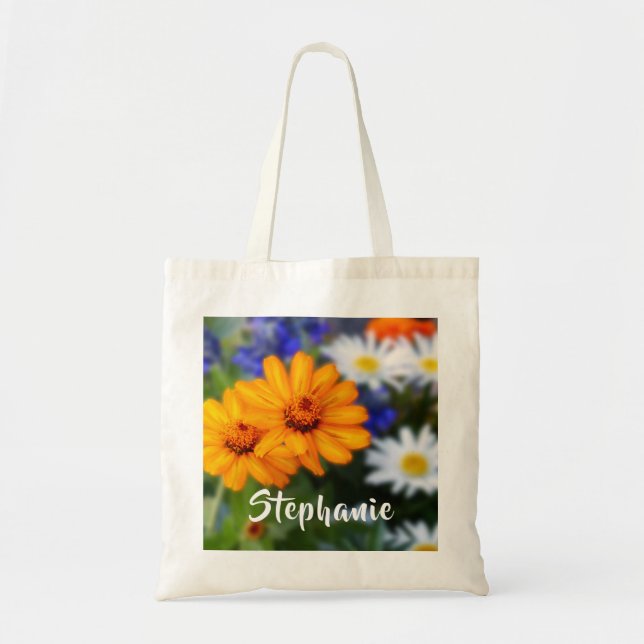 Tote Bag Fleurs jaunes florales avec nom personnalisé (Devant)