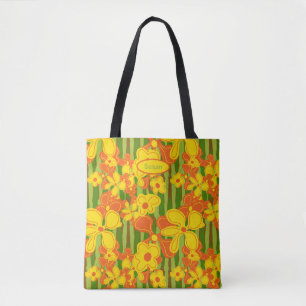 Tote Bag Fleurs jaunes oranges rétro des années 1970