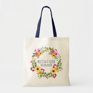 Tote Bag Fleurs jaunes roses et baies rouges