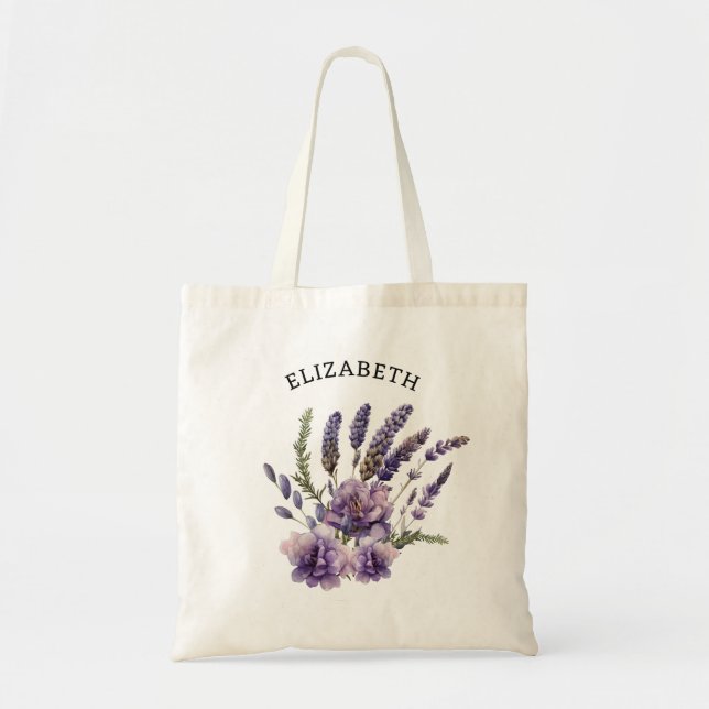 Tote Bag Fleurs Lavande Aquarelle Cute Personnalisées (Devant)