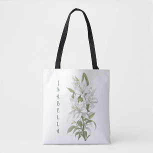 Tote Bag Fleurs Lys Blanches Personnalisées