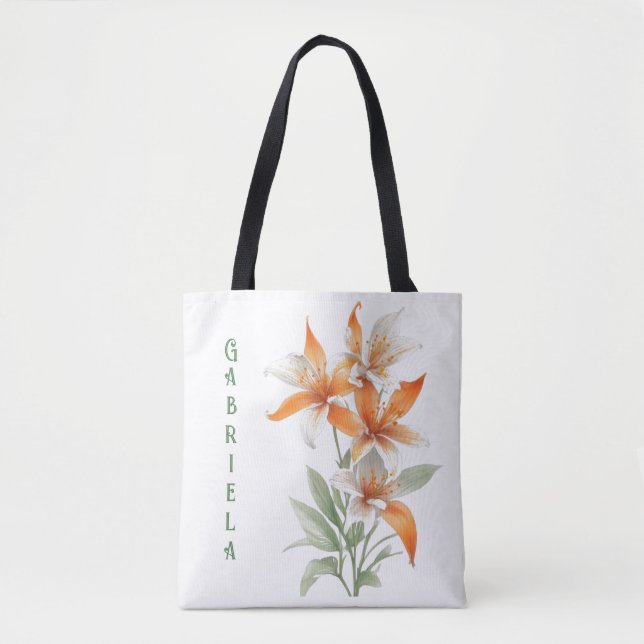 Tote Bag Fleurs Lys Orange Personnalisées (Devant)
