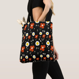 Tote Bag Fleurs marguerites Rouge Blanc Jaune Noir