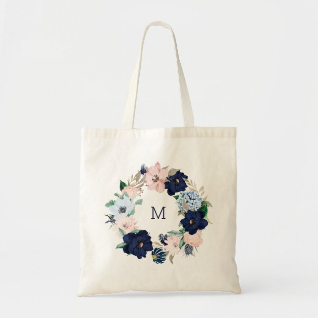 Tote Bag Fleurs marines | Monogram Bridesmaid (Devant)