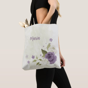 Tote Bag fleurs mauves et blanches