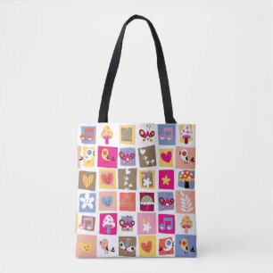 Tote Bag fleurs mignonnes, oiseaux, motif de carrés de