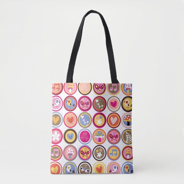Tote Bag fleurs mignonnes, oiseaux, motif de coeurs (Devant)