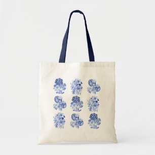 Tote Bag Fleurs monochromes dans le bleu de Delft