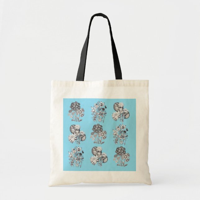 Tote Bag Fleurs monochromes sur arrière - plan bleu bébé (Devant)