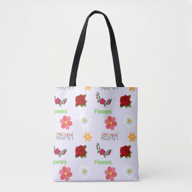 Tote Bag Fleurs motif sur gris (Devant)