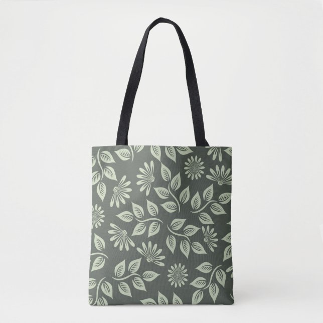 Tote Bag Fleurs motif vert printemps (Devant)
