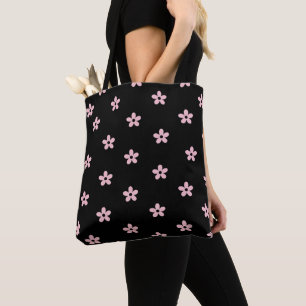 Tote Bag Fleurs noir et rose 