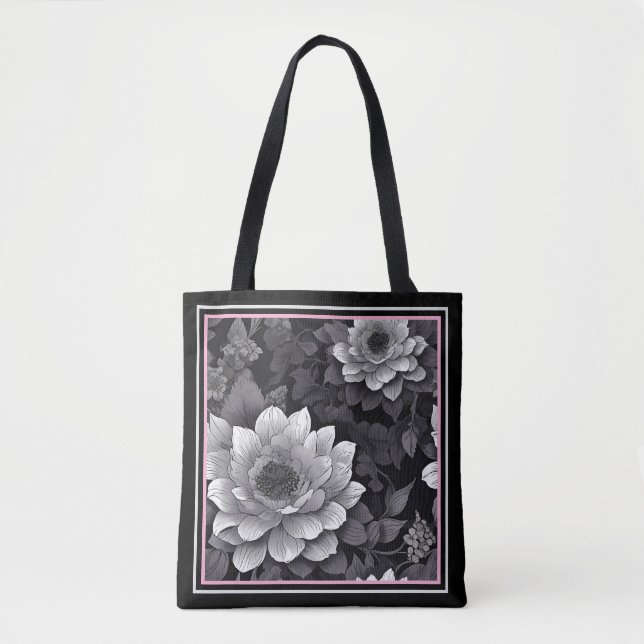 Tote Bag Fleurs noires et blanches (Devant)