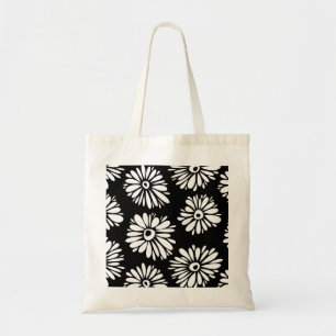 Tote Bag Fleurs noires et blanches funky