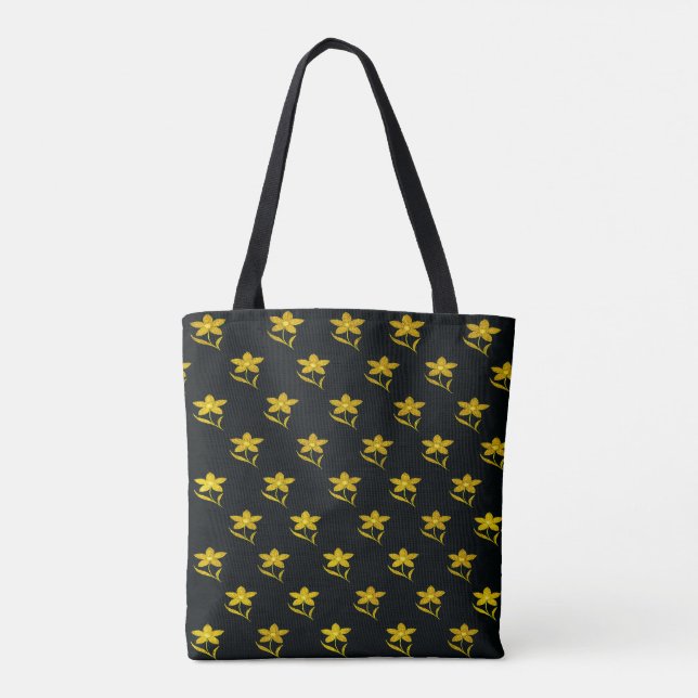 Tote Bag Fleurs noires et dorées (Dos)