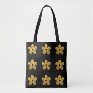 Tote Bag Fleurs noires et dorées scintillantes