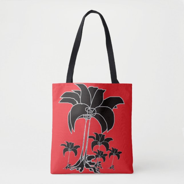 Tote Bag Fleurs noires rouges (Devant)