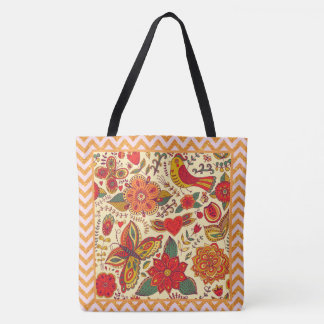 Tote Bag Fleurs Oiseaux et papillons Boho Chic